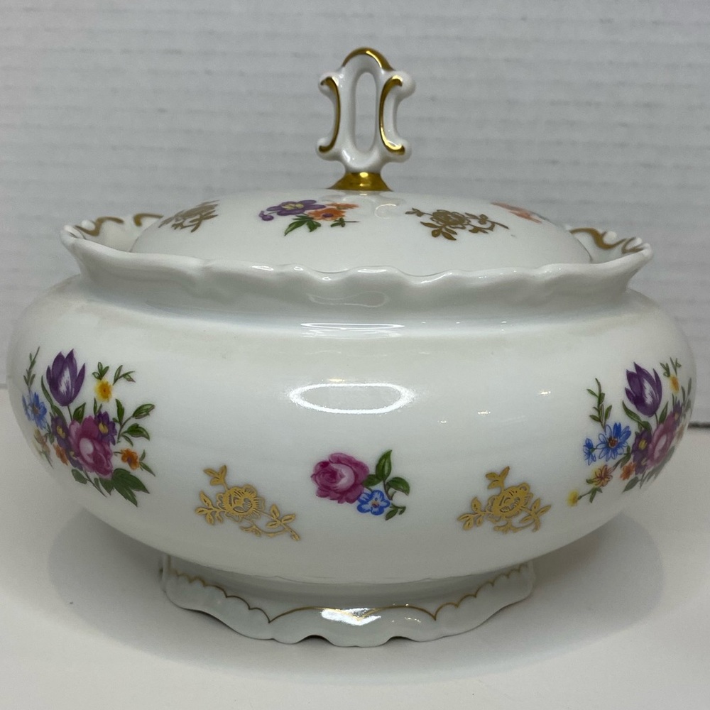 VTG Reichenbach Fine China 6” Dish with Lid Candy Nuts Trinkets Made in GDR